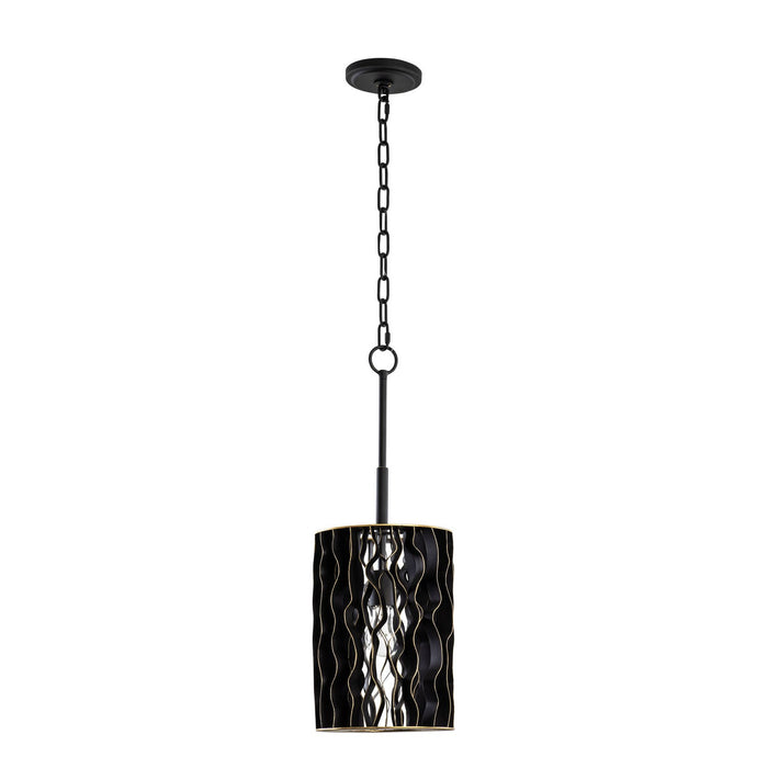 Varaluz 380M01MBFG One Light Mini Pendant, Matte Black/French Gold