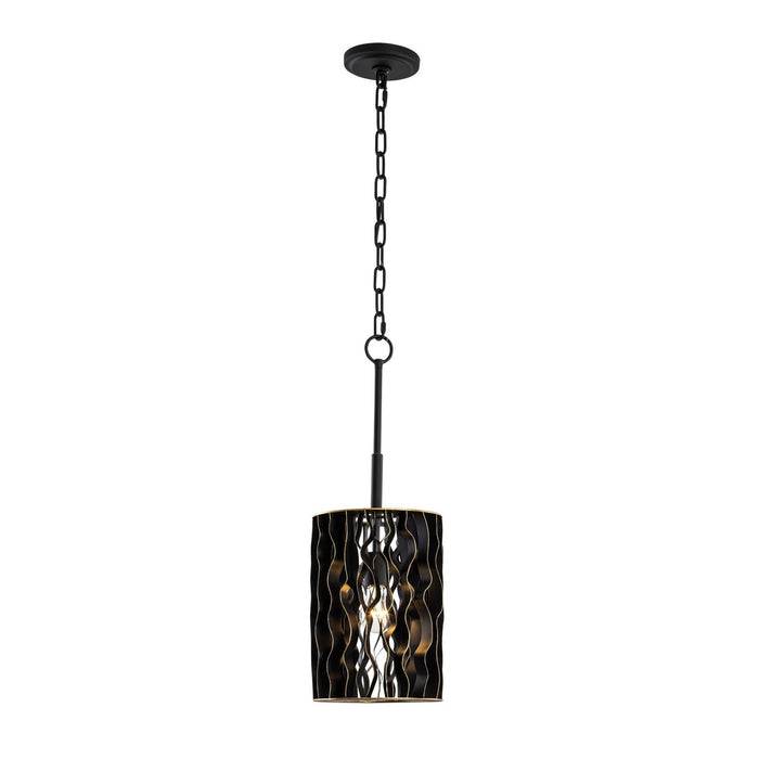 Varaluz 380M01MBFG One Light Mini Pendant, Matte Black/French Gold