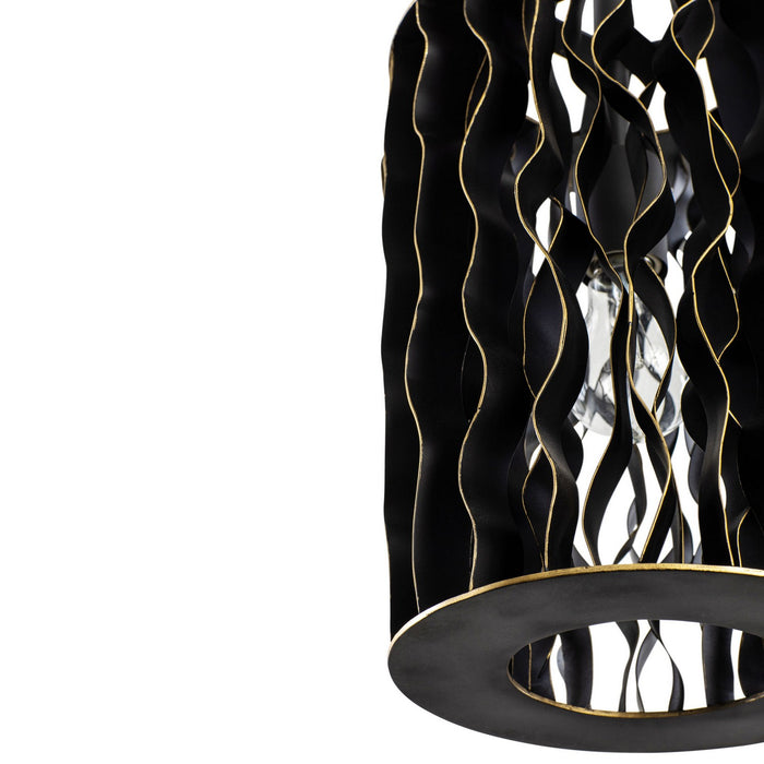 Varaluz 380M01MBFG One Light Mini Pendant, Matte Black/French Gold