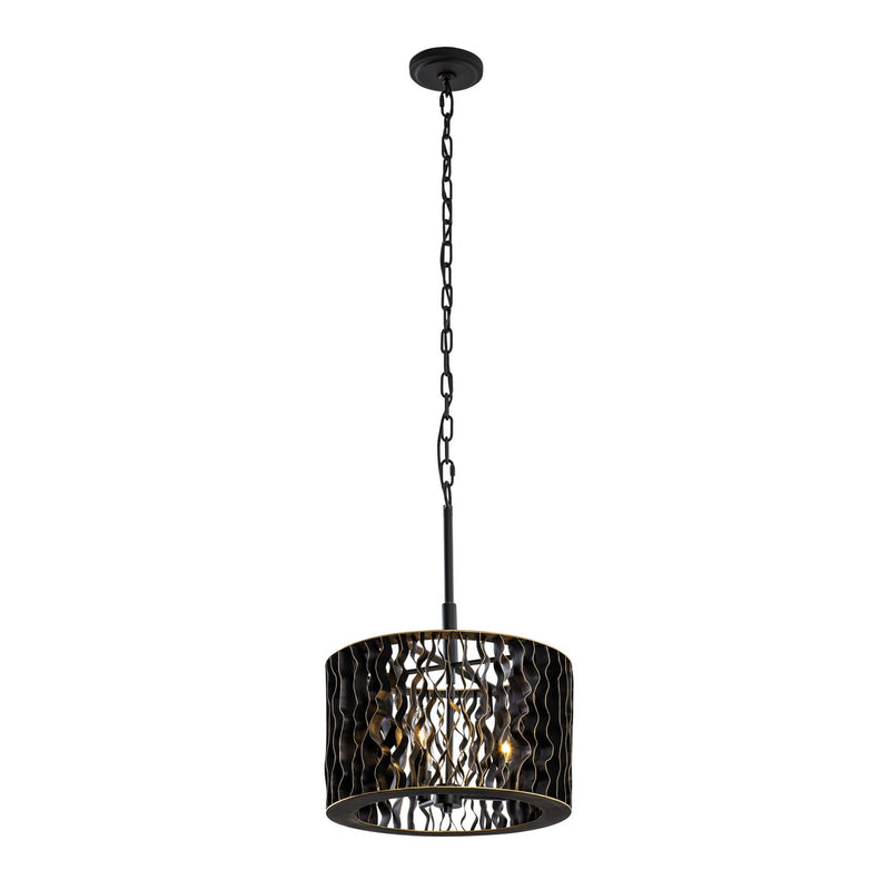 Varaluz 380P03MBFG Three Light Pendant, Matte Black/French Gold