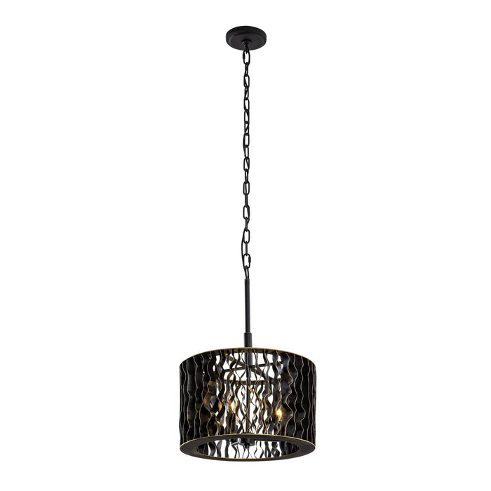 Varaluz 380P03MBFG Three Light Pendant, Matte Black/French Gold