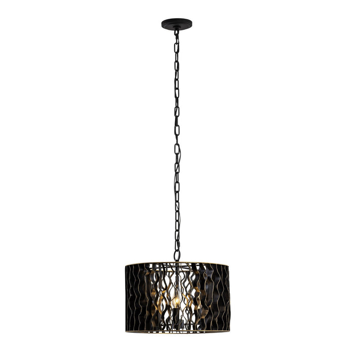 Varaluz 380P03MBFG Three Light Pendant, Matte Black/French Gold