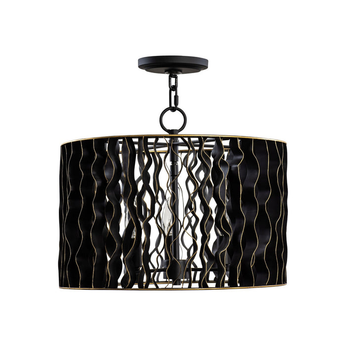 Varaluz 380P03MBFG Three Light Pendant, Matte Black/French Gold