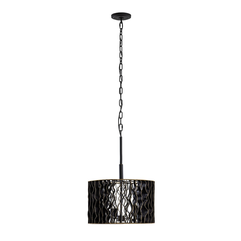 Varaluz 380P03MBFG Three Light Pendant, Matte Black/French Gold
