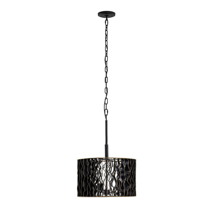 Varaluz 380P03MBFG Three Light Pendant, Matte Black/French Gold