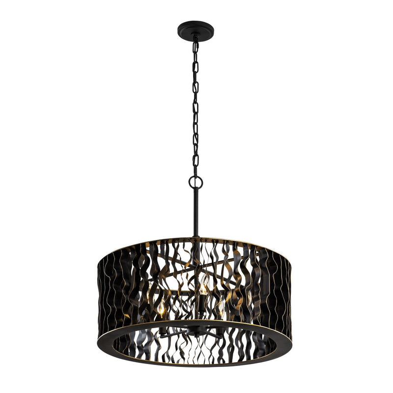 Varaluz 380P05MBFG Five Light Pendant, Matte Black/French Gold