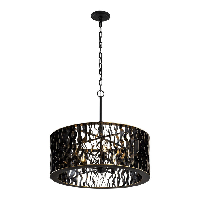 Varaluz 380P05MBFG Five Light Pendant, Matte Black/French Gold