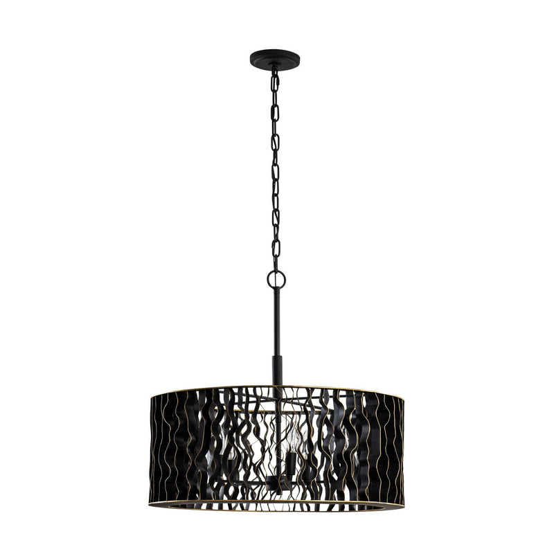 Varaluz 380P05MBFG Five Light Pendant, Matte Black/French Gold