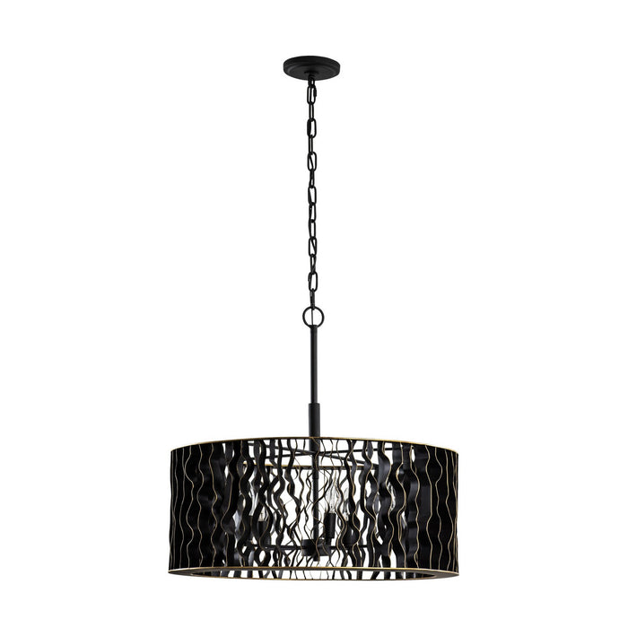 Varaluz 380P05MBFG Five Light Pendant, Matte Black/French Gold