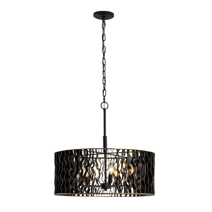 Varaluz 380P05MBFG Five Light Pendant, Matte Black/French Gold