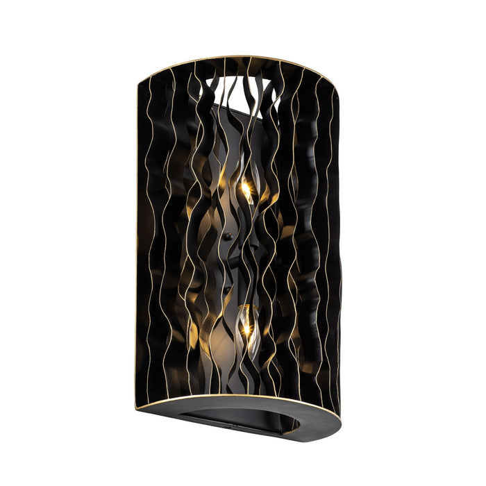 Varaluz 380W02MBFG Two Light Wall Sconce, Matte Black/French Gold