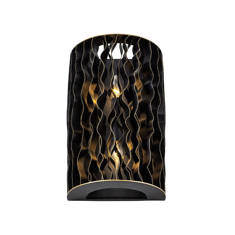 Varaluz 380W02MBFG Two Light Wall Sconce, Matte Black/French Gold