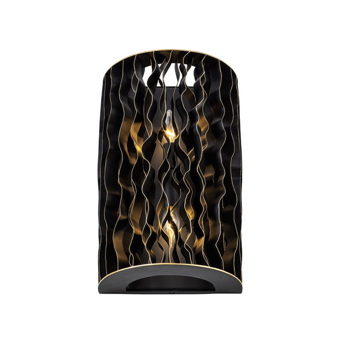 Varaluz 380W02MBFG Two Light Wall Sconce, Matte Black/French Gold