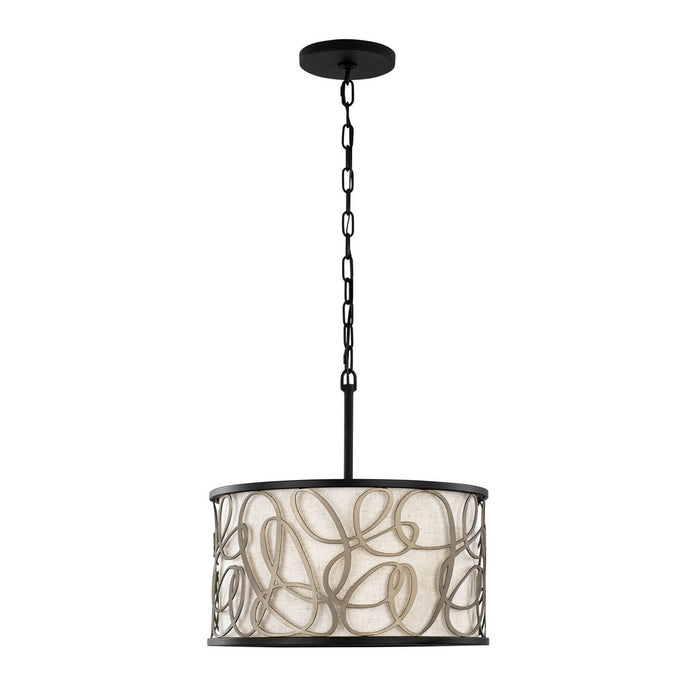 Varaluz 381P03MBAR Three Light Pendant, Matte Black/Artifact