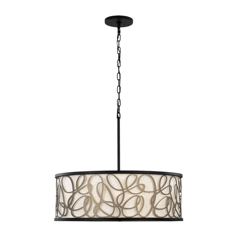 Varaluz 381P06MBAR Six Light Pendant, Matte Black/Artifact