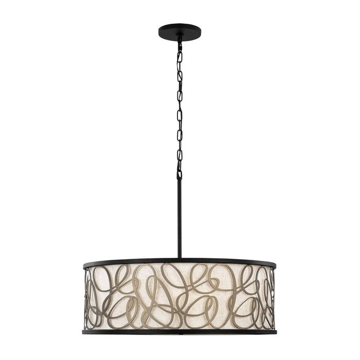 Varaluz 381P06MBAR Six Light Pendant, Matte Black/Artifact