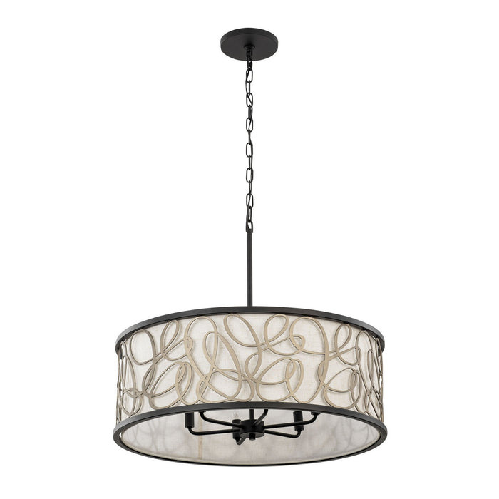 Varaluz 381P06MBAR Six Light Pendant, Matte Black/Artifact
