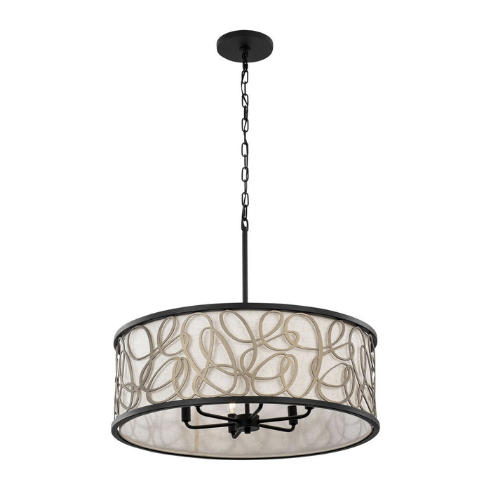 Varaluz 381P06MBAR Six Light Pendant, Matte Black/Artifact
