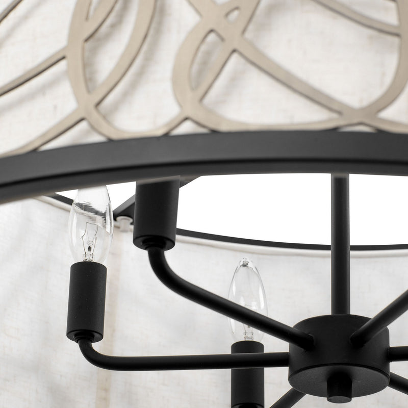 Varaluz 381P06MBAR Six Light Pendant, Matte Black/Artifact