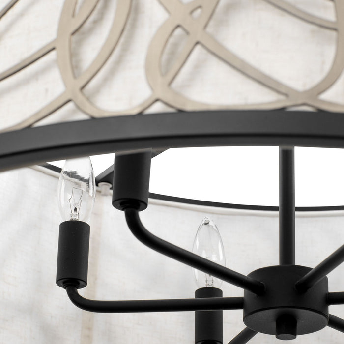 Varaluz 381P06MBAR Six Light Pendant, Matte Black/Artifact