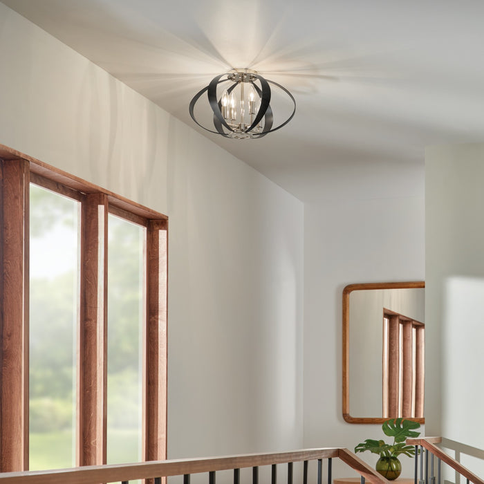 Kichler 52588PN Four Light Flush Mount, Polished Nickel