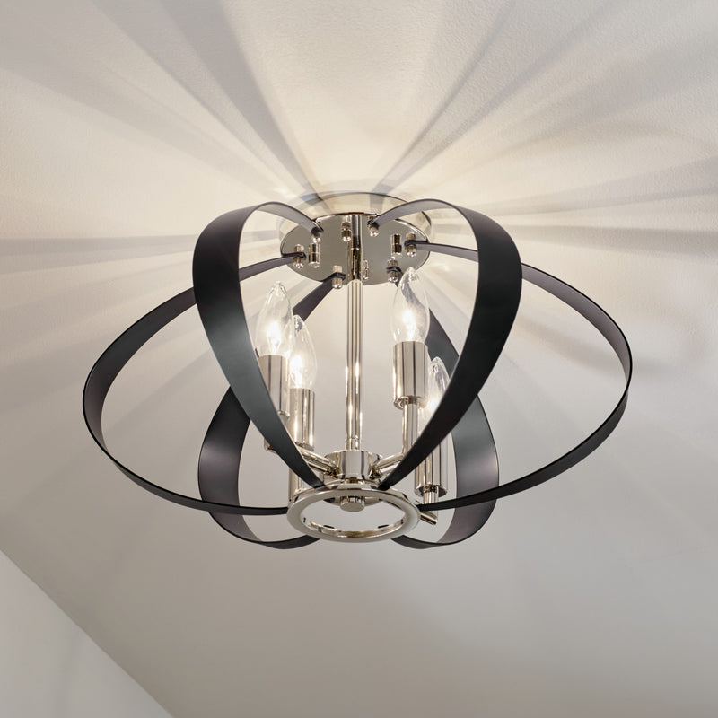 Kichler 52588PN Four Light Flush Mount, Polished Nickel