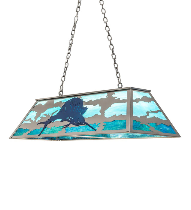 Meyda Tiffany 258788 Six Light Pendant, Nickel & Transparent Blue