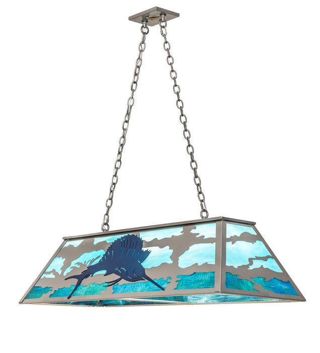 Meyda Tiffany 258788 Six Light Pendant, Nickel & Transparent Blue