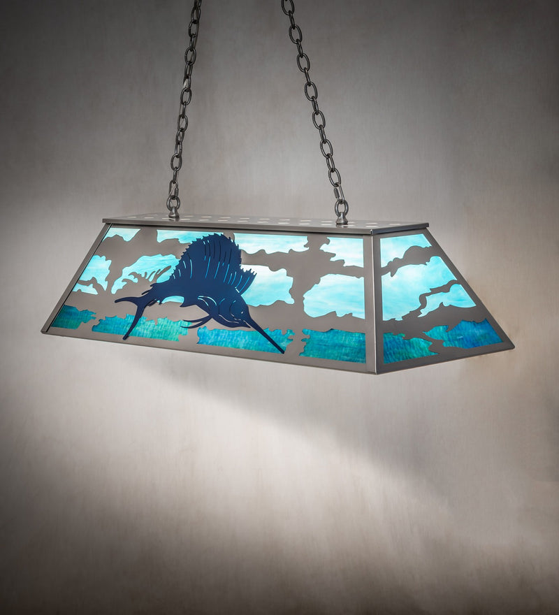 Meyda Tiffany 258788 Six Light Pendant, Nickel & Transparent Blue