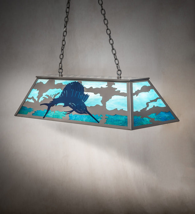 Meyda Tiffany 258788 Six Light Pendant, Nickel & Transparent Blue