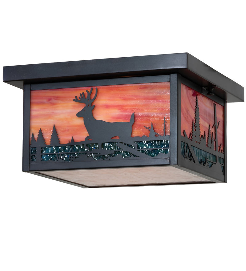 Meyda Tiffany 260082 Two Light Flushmount, Craftsman Brown On Brass