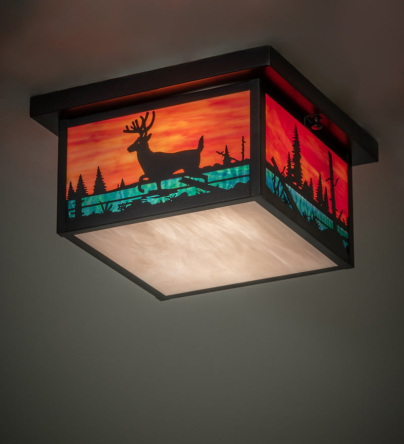 Meyda Tiffany 260082 Two Light Flushmount, Craftsman Brown On Brass