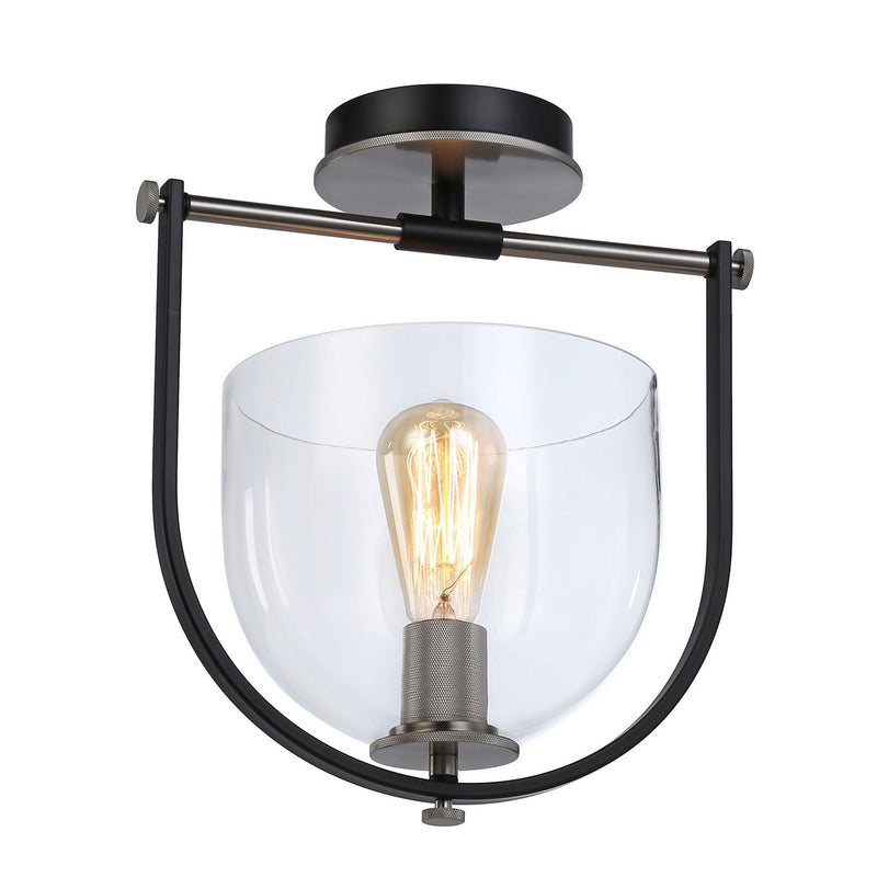 Artcraft AC11743NB One Light Semi-Flush Mount, Black & Nickel