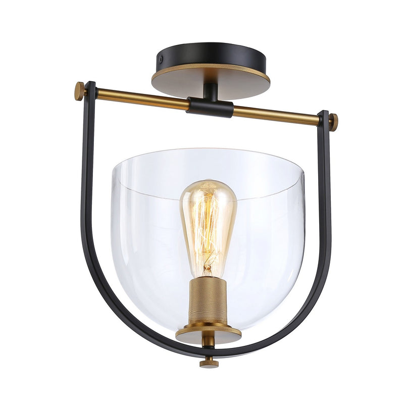 Artcraft AC11743BB One Light Semi-Flush Mount, Black & Brass
