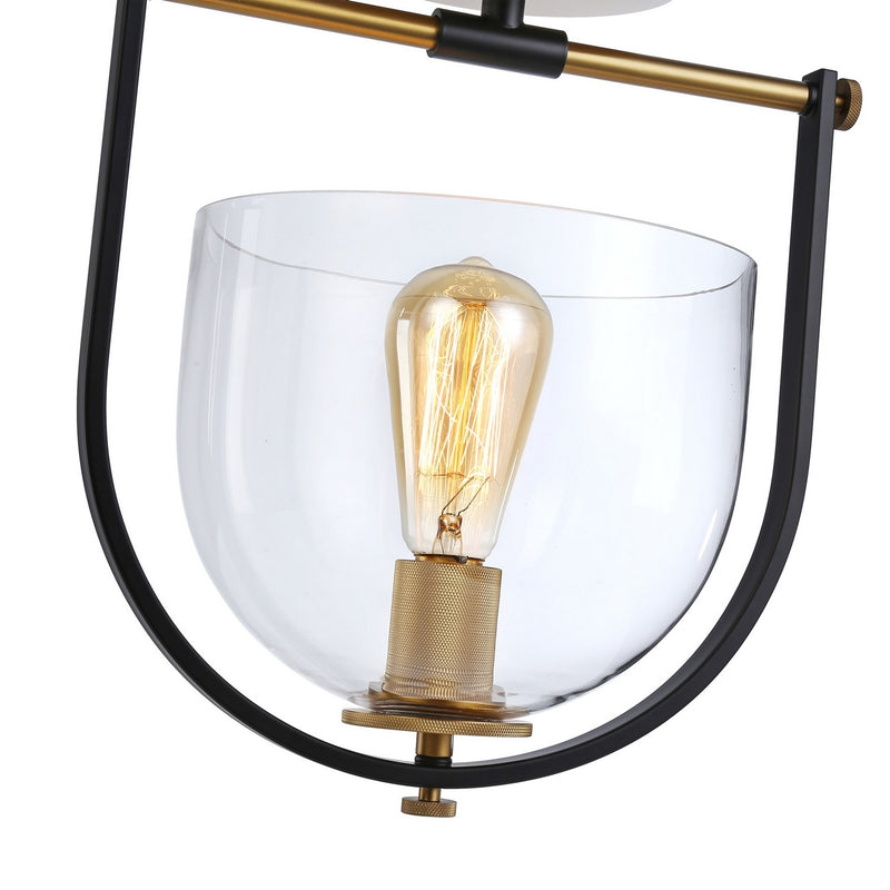 Artcraft AC11743BB One Light Semi-Flush Mount, Black & Brass