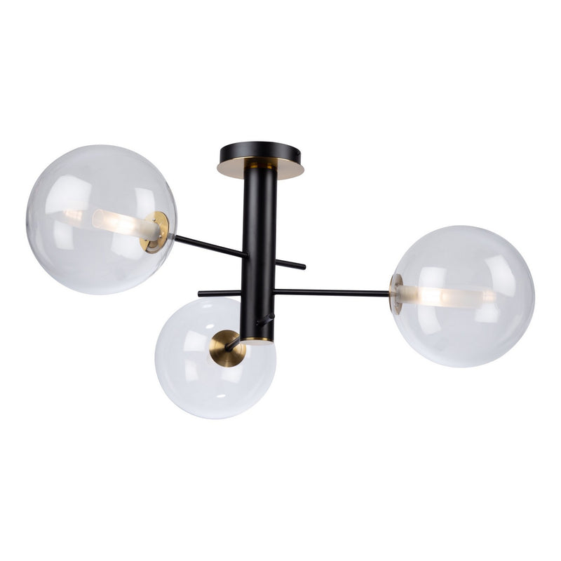 Artcraft AC11763VB Three Light Semi-Flush Mount, Matte Black & Brass