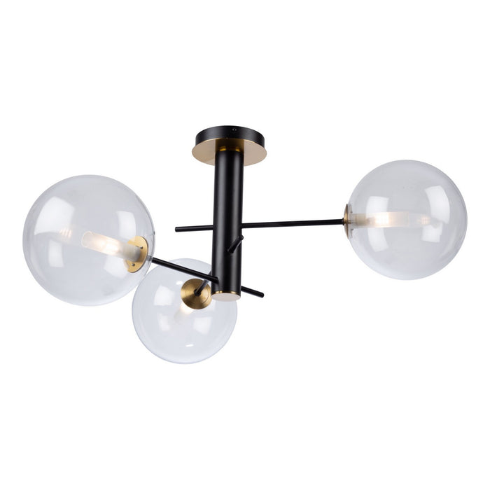 Artcraft AC11763VB Three Light Semi-Flush Mount, Matte Black & Brass