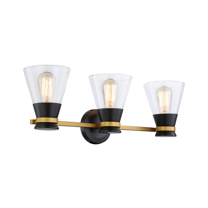 Artcraft AC11803BB Three Light Vanity, Black & Brushed Brass