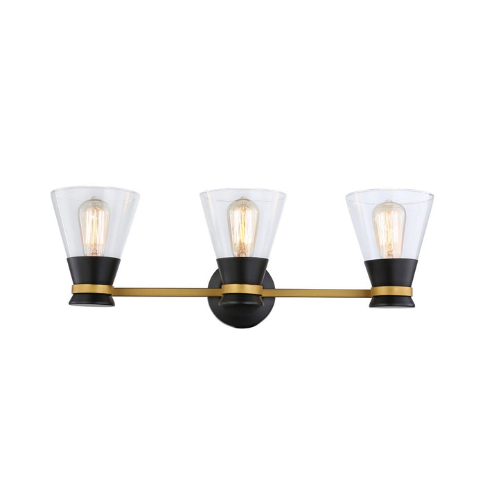 Artcraft AC11803BB Three Light Vanity, Black & Brushed Brass