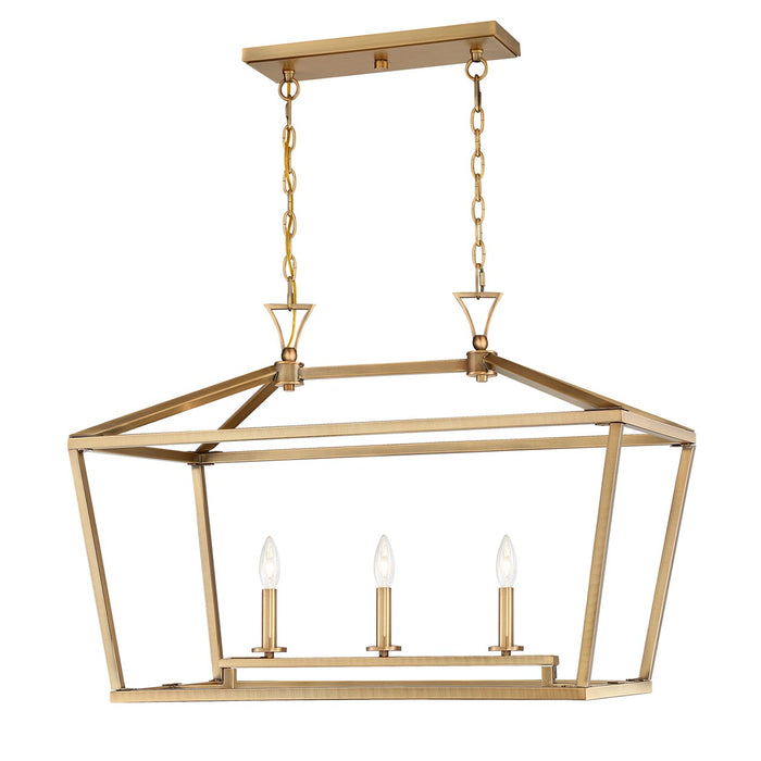 Savoy House 1-423-3-322 Three Light Linear Chandelier, Warm Brass