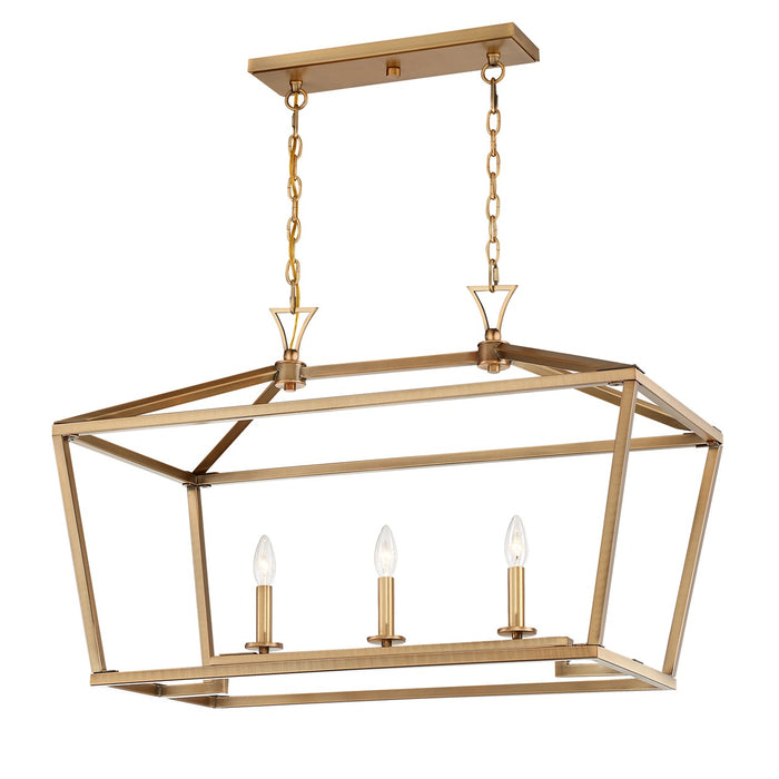 Savoy House 1-423-3-322 Three Light Linear Chandelier, Warm Brass