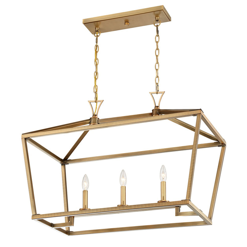 Savoy House 1-423-3-322 Three Light Linear Chandelier, Warm Brass