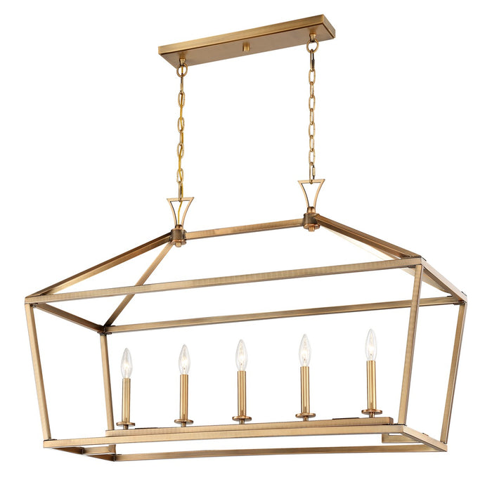 Savoy House 1-424-5-322 Five Light Linear Chandelier, Warm Brass