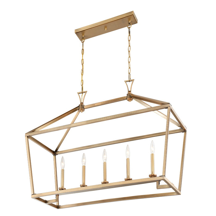 Savoy House 1-424-5-322 Five Light Linear Chandelier, Warm Brass