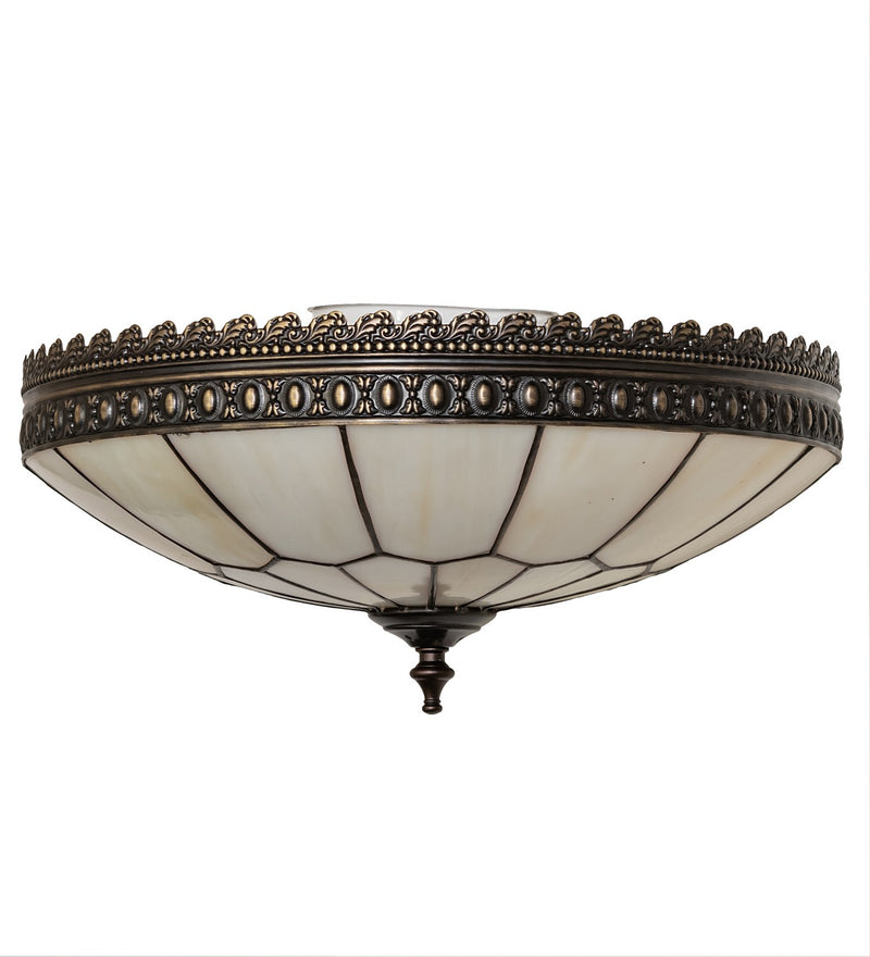 Meyda Tiffany 260196 Three Light Flush Mount, Antique Brass/Gloss White