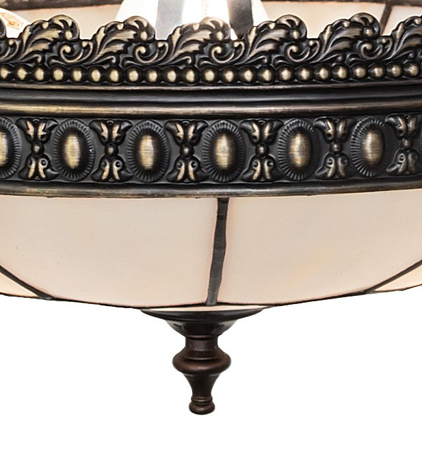 Meyda Tiffany 260196 Three Light Flush Mount, Antique Brass/Gloss White