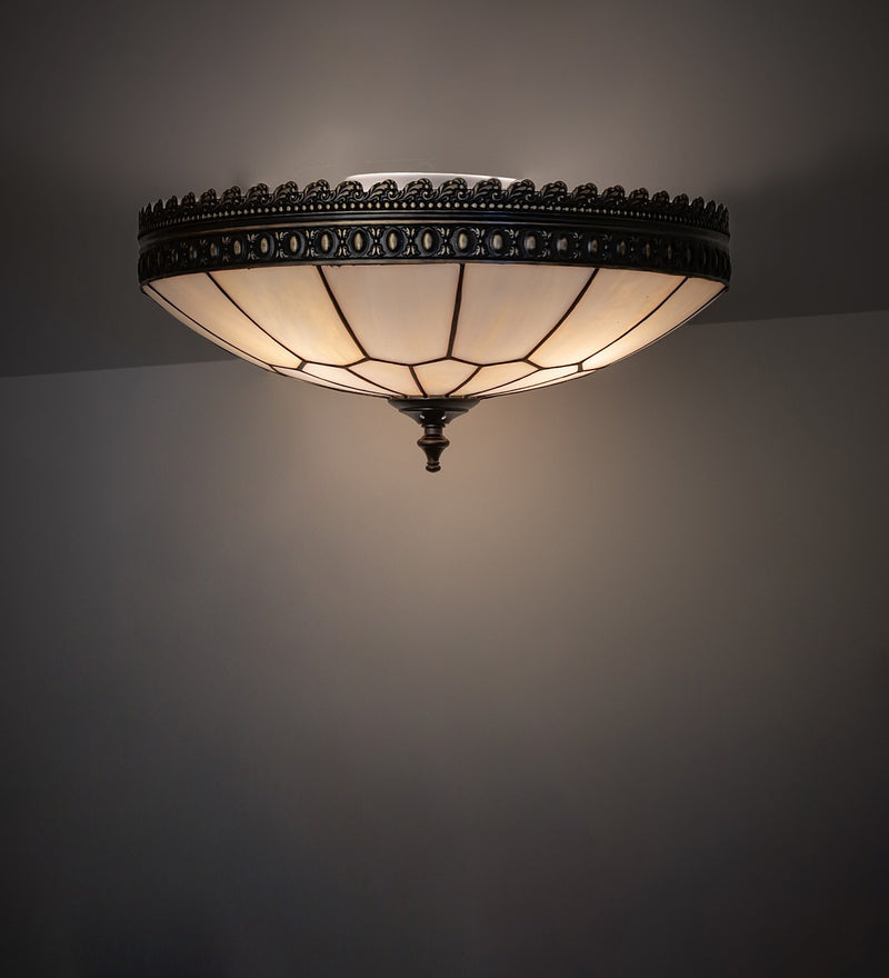 Meyda Tiffany 260196 Three Light Flush Mount, Antique Brass/Gloss White