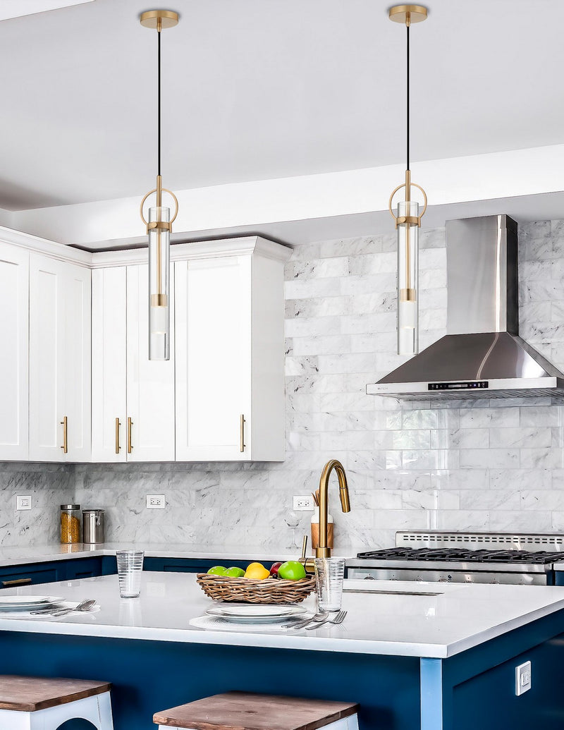 Justice Designs FSN-4121-CLER-BRSS LED Pendant, Brushed Brass