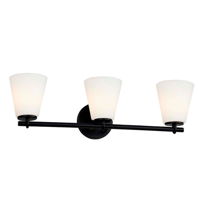 Justice Designs FSN-8033-OPAL-MBLK Three Light Bath Bar, Matte Black