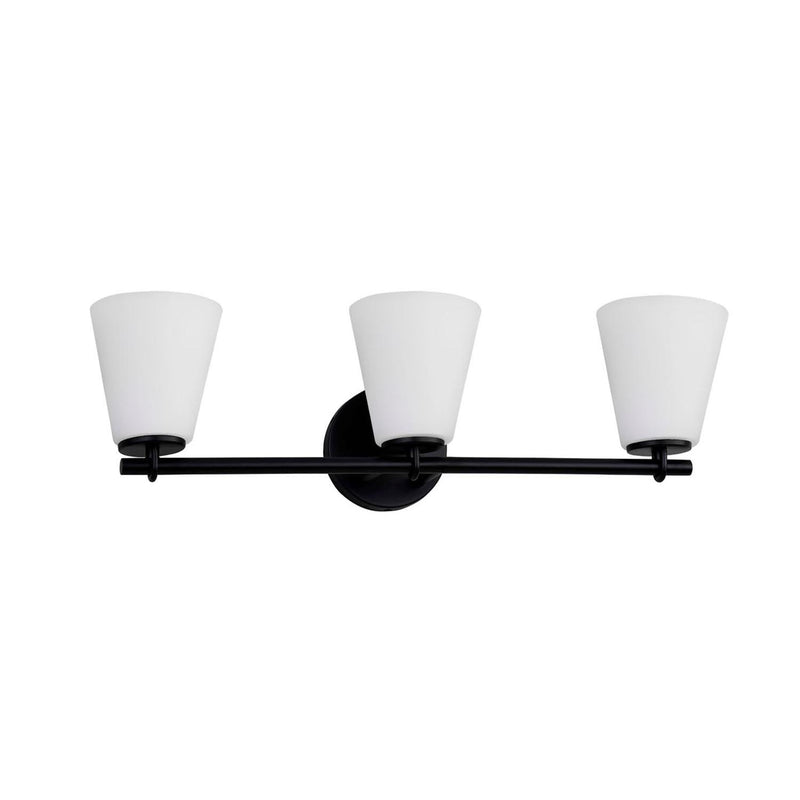 Justice Designs FSN-8033-OPAL-MBLK Three Light Bath Bar, Matte Black